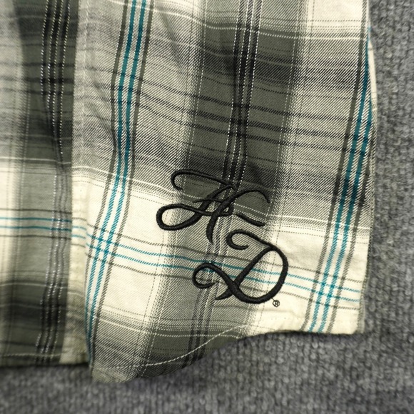 Harley Davidson Western Shirt Womens L Grey Plaid Snap Front Embroidered Back - Picture 4 of 9
